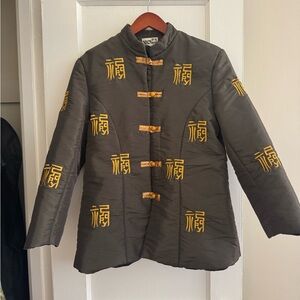 Stylish Gray Bomber Jacket with Gold Accents
